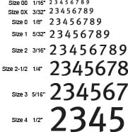 rubber stamp font sizes