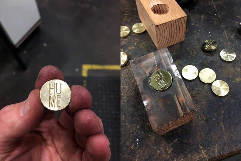 Custom metal hand stamp for Hume furniture marking